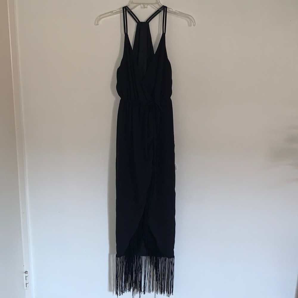 Black Fringe Wrap Dress